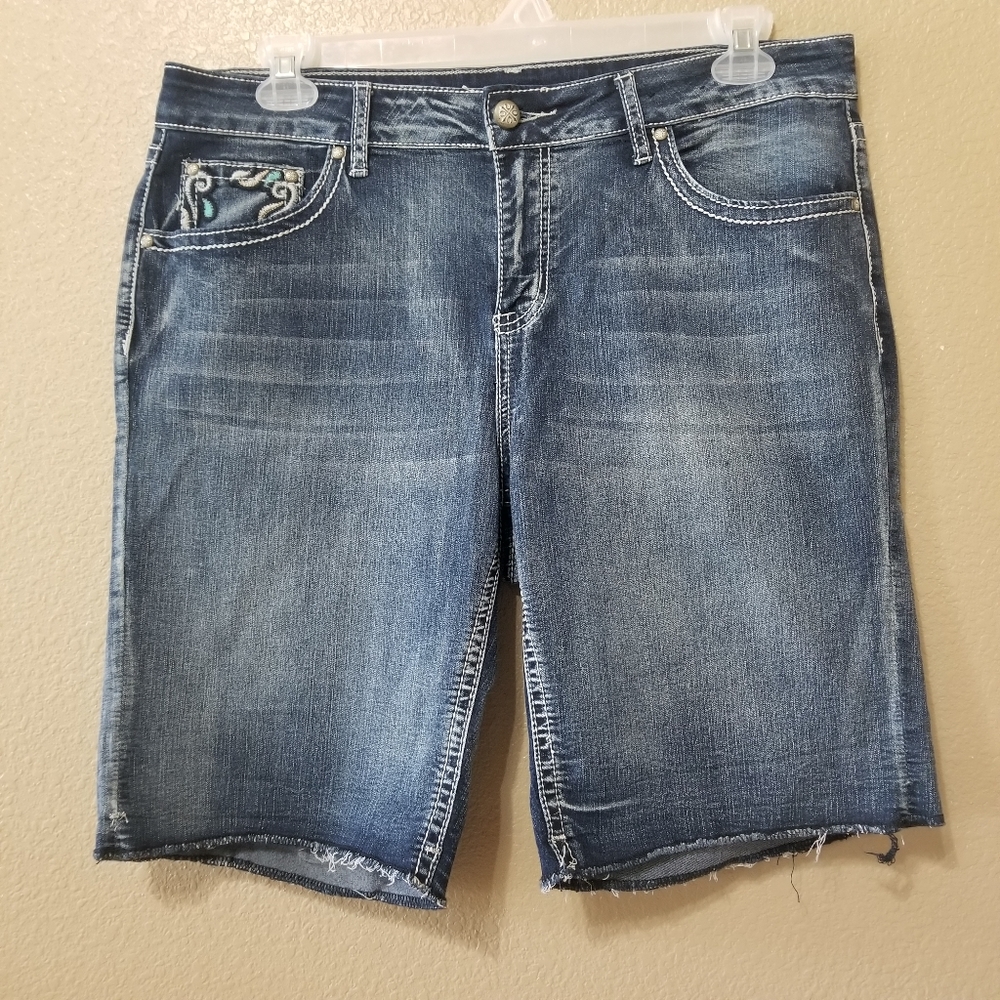 A.N.A Denim Shorts Embroidered/Jewel Pockets Sz 16